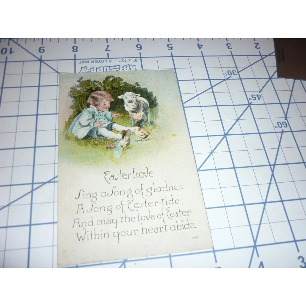 Vintage Easter Postcard Child Feeding Lamb Chicks Poem Series 138 1920 Greeting‎